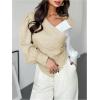 image:imageMakeMeChic Womens Work Fall Blouse Color Block Lantern Sleeve V Neck Tops Ruched Wrap Business Casual ShirtMulticolor