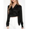 image:imageMakeMeChic Womens Wrap Blouse V Neck Long Sleeve Tie Side Shawl Collar Business Dressy Crop TopsBlack