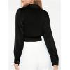 image:imageMakeMeChic Womens Wrap Blouse V Neck Long Sleeve Tie Side Shawl Collar Business Dressy Crop TopsBlack