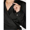 image:imageMakeMeChic Womens Wrap Blouse V Neck Long Sleeve Tie Side Shawl Collar Business Dressy Crop TopsBlack