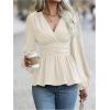 image:imageMakeMeChic Womens Wrap Tops V Neck Long Sleeve Shirts Ruffle Peplum Business Casual Work BlouseApricot