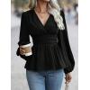 image:imageMakeMeChic Womens Wrap Tops V Neck Long Sleeve Shirts Ruffle Peplum Business Casual Work BlouseBlack