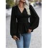 image:imageMakeMeChic Womens Wrap Tops V Neck Long Sleeve Shirts Ruffle Peplum Business Casual Work BlouseBlack