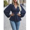 image:imageMakeMeChic Womens Wrap Tops V Neck Long Sleeve Shirts Ruffle Peplum Business Casual Work BlouseBlue