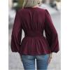 image:imageMakeMeChic Womens Wrap Tops V Neck Long Sleeve Shirts Ruffle Peplum Business Casual Work BlouseBurgundy