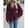 image:imageMakeMeChic Womens Wrap Tops V Neck Long Sleeve Shirts Ruffle Peplum Business Casual Work BlouseBurgundy