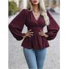 image:imageMakeMeChic Womens Wrap Tops V Neck Long Sleeve Shirts Ruffle Peplum Business Casual Work BlouseBurgundy