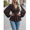 image:imageMakeMeChic Womens Wrap Tops V Neck Long Sleeve Shirts Ruffle Peplum Business Casual Work BlouseCoffee Brown