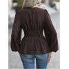 image:imageMakeMeChic Womens Wrap Tops V Neck Long Sleeve Shirts Ruffle Peplum Business Casual Work BlouseCoffee Brown