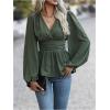 image:imageMakeMeChic Womens Wrap Tops V Neck Long Sleeve Shirts Ruffle Peplum Business Casual Work BlouseGreen