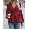 image:imageMakeMeChic Womens Wrap Tops V Neck Long Sleeve Shirts Ruffle Peplum Business Casual Work BlouseRed