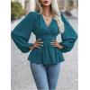 image:imageMakeMeChic Womens Wrap Tops V Neck Long Sleeve Shirts Ruffle Peplum Business Casual Work BlouseTeal Blue