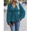 image:imageMakeMeChic Womens Wrap Tops V Neck Long Sleeve Shirts Ruffle Peplum Business Casual Work BlouseTeal Blue