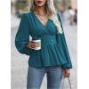 image:imageMakeMeChic Womens Wrap Tops V Neck Long Sleeve Shirts Ruffle Peplum Business Casual Work BlouseTeal Blue