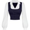 image:imageMakeMeChic Womens Collared Long Sleeve Crop Blouse Colorblock Office Work TopsBlue