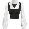 image:imageMakeMeChic Womens Collared Long Sleeve Crop Blouse Colorblock Office Work TopsStriped Multi