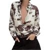 image:imageMakeMeChic Womens Cow Print Button Down Shirt Long Sleeve Work Business BlouseKhaki