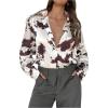 image:imageMakeMeChic Womens Cow Print Satin Button Down Shirt Long Sleeve Business Collared ShirtsBrown