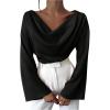image:imageMakeMeChic Womens Cowl Neck Satin Blouse Bell Sleeve Drop Shoulder Elegant Blouse Work Tops Fall ClothesBlack