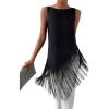 image:imageMakeMeChic Womens Crew Neck Fringe Hem Blouse Sleeveless Keyhole Back Fall Dressy Tank TopsBlack