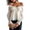 image:imageMakeMeChic Womens Fairy Off The Shoulder Blouse Ruffle Long Sleeve TopsApricot
