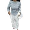 image:imageMakeMeChic Womens Fall Striped Tops Long Sleeve Crew Neck Blouse Shirred Ruffle Going Out TopsBlue and White