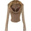 image:imageMakeMeChic Womens Faux Fur Cowl Neck Long Sleeve Top Sheer Ruched Y2k Tops ShirtsKhaki