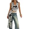 image:imageMakeMeChic Womens Floral Crop Tops Wrap V Neck Tie Side Sleeveless Going Out TopMulticolor