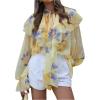image:imageMakeMeChic Womens Floral Ruffle Blouse Tops Tie Neck Bell Sleeve Layered TopYellow