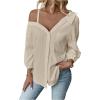 image:imageMakeMeChic Womens Off The Shoulder Tops Long Sleeve Button Down Linen Shirts Casual Blouse TopApricot