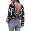 image:imageMakeMeChic Womens Open Back Tops Long Sleeve Shirts Criss Cross Sweaters V Neck Knit PulloverMulticolor