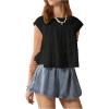 image:imageMakeMeChic Womens Ruffle Babydoll Flowy Tops Summer Cute Top Cap Sleeve Crop BlouseBlack