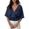 image:imageMakeMeChic Womens Ruffle Peplum Tops Dolman Sleeve V Neck Dressy Blouse Going Out TopsBlue
