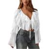 image:imageMakeMeChic Womens Ruffle Tiered Tie V Neck Blouse Bell Sleeve Loose Y2K Crop TopsWhite