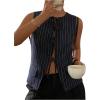 image:imageMakeMeChic Womens Striped Bow Tie Front Blouse Crew Neck Sleeveless Vest TopBlue