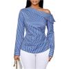 image:imageMakeMeChic Womens Striped Shirt Asymmetrical Tops Ruched Long Sleeve Work Dressy BlousesBlue