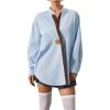 image:imageMakeMeChic Womens Striped V Neck Blouse Metal Button Long Sleeve Work Shirt TopsMulticolor