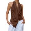 image:imageMakeMeChic Womens Summer Draped Halter Tops Blouse Sleeveless Elegant Business Tank TopsCoffee Brown