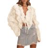 image:imageMakeMeChic Womens Tie V Neck Blouse Ruffle Trim Bell Sleeve Elegant Going Out Crop Tops Spring ClothesApricot