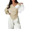 image:imageMakeMeChic Womens Work Fall Blouse Color Block Lantern Sleeve V Neck Tops Ruched Wrap Business Casual ShirtMulticolor