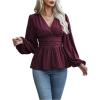 image:imageMakeMeChic Womens Wrap Tops V Neck Long Sleeve Shirts Ruffle Peplum Business Casual Work BlouseBurgundy