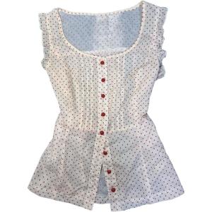 image:imageMakeMeChic Womens Polka Dots Top Ruffle Sleeveless Blouse Button Down Tie Back Y2k Shirt TopsApricot