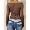image:imageMakeMeChic Womens Floral Lace Crop Tops Deep V Neck Tie Front Long Sleeve Fitted Y2k T ShirtBrown