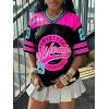 image:imageMakeMeChic Womens Football Jersey Shirts Soccer Jersey Number Oversized Y2K Tee TopsBlack Blue