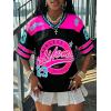 image:imageMakeMeChic Womens Football Jersey Shirts Soccer Jersey Number Oversized Y2K Tee TopsBlack Blue