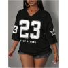 image:imageMakeMeChic Womens Football Jersey Shirts Soccer Jersey Number Oversized Y2K Tee TopsBlack White