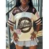 image:imageMakeMeChic Womens Football Jersey Shirts Soccer Jersey Number Oversized Y2K Tee TopsBrown Apricot