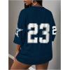 image:imageMakeMeChic Womens Football Jersey Shirts Soccer Jersey Number Oversized Y2K Tee TopsDark Blue White