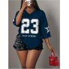 image:imageMakeMeChic Womens Football Jersey Shirts Soccer Jersey Number Oversized Y2K Tee TopsDark Blue White