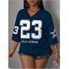 image:imageMakeMeChic Womens Football Jersey Shirts Soccer Jersey Number Oversized Y2K Tee TopsDark Blue White